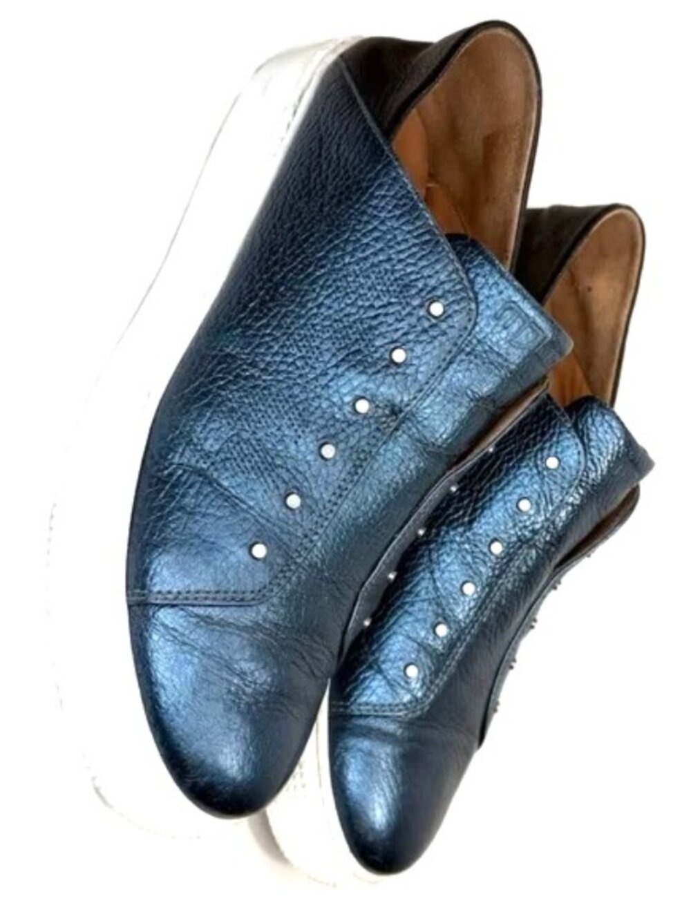 MJUS Lily metallic navy-blue leather slip-on platform sneakers EU41=US9.5